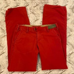 G1 Outdoor Goods.  Washed Red Cotton Cargo Pants. 7” rise.  31” inseam